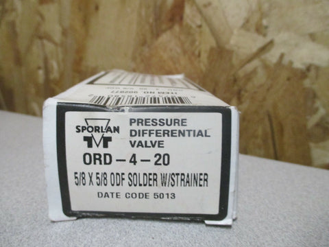 Sporlan Pressure Differential Valve 5/8 x 5/8 ODF Solder w/Strainer ORD420