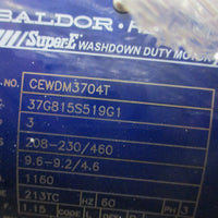 Baldor Reliance CEWDM3704T 3HP Washdown Duty Motor 37G815S519G1 13/8" Shaft Dia