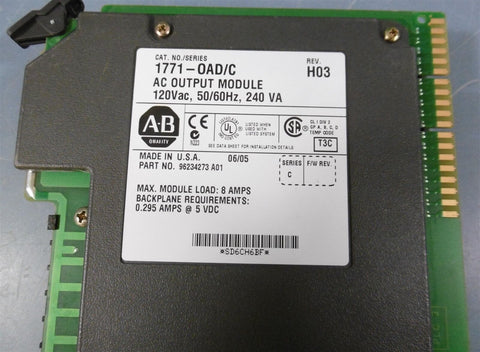 Allen Bradley 1771-OAD/C REV H03 AC Output Module 120 Vac 50/60Hz