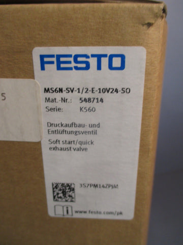 FESTO 548714 Soft Start Quick Exhaust Valve MS6NSV1/2E10V24SO