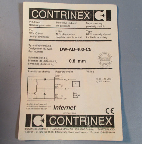 Contrinex DWAD402C5 Metal Sensing Proximity Switch 0.8mm New