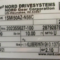 Nord Gear 1SMI50AZ-N56C Gear Reducer 10:1 Ratio 309 lb-in 3/4" Bore