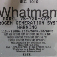 Whatman 75720K727 Nitrogen Generation System 115/230V 145PSIG Max Inlet