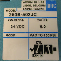 Mac Valves 250B502JC Solenoid Valve 24 VDC 6 W Vac to 150 PSI