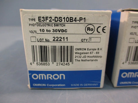Lot of (2) OMRON Photoelectric Sensor E3F2-DS10B4 -P1 (10 to 30VDC)