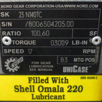 Nord SK 23 N140TC Gear Reducer 100.60:1 Ratio, 3009 LbIn Torque, 17 RPM Output