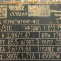 Weg 0118ET3E143TC-W22 Inverter Duty Motor 3PH 1HP 1760RPM 7/8" Shaft Dia NOS