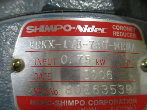NidecShimpo Coronet Reducer ERKX17B750NEMA 17:1 Ratio
