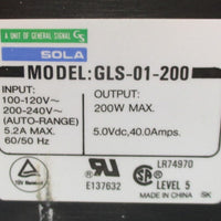 Sola GLS01200 Power Supply 200W Max Output 5Vdc @ 40A