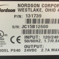 Nordson 131739 PS40 Power Supply Main Assembly 2A 250V 50/60Hz Model PS40