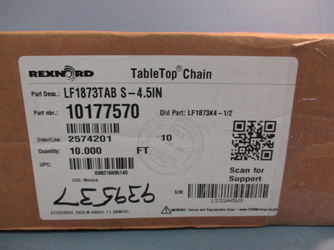 REXNORD LF1873TABS4.5IN 10177570 Conveyor Chain Side Flexing SnapOn