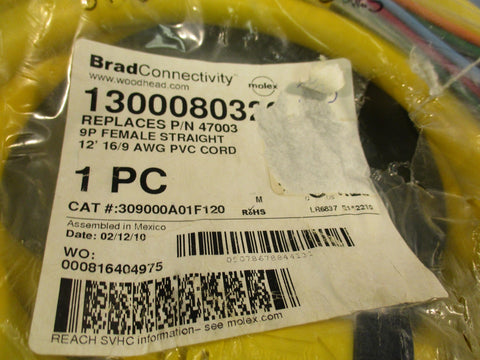 Brad Connectivity 1300080329 9P Female Straight 12' 16/9 AWG PVC Cordset