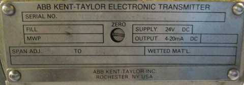 ABB Kent Taylor 503TB Electronic Transmitter MWP 1000 PSIG 24VDC 4-20mA