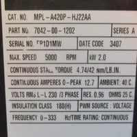 NOS Allen Bradley MPLA420PHJ22AA Servo Motor 7042001202 Ser A 3/4" Shaft Dia