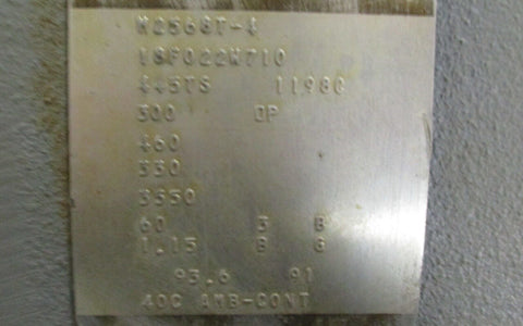 Baldor M2568T-4 Motor 300 HP, 3550 RPM, 460 Volt, 18F022W710 w/ 445TS Frame