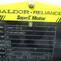 Baldor Reliance CEM3713T5 SuperE Motor 15HP 575V 3500RPM 215TC 13/8" Shaft Di
