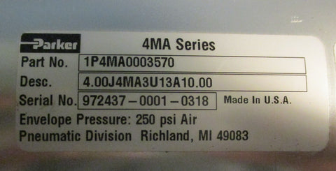 Parker Hannifin 4.00J4MA3U13A10.00 Pneumatic Air Cylinder 4" Bore 10" Stroke