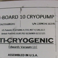 Edwards Vacuum CTICryogenics 8116231G002XS OnBoard 10 Cryopump