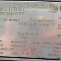 Sew Eurodrive S67DRS71M4BE1HF Gearmotor 190.11:1 Ratio 0.75HP 13/8" Shaft Dia