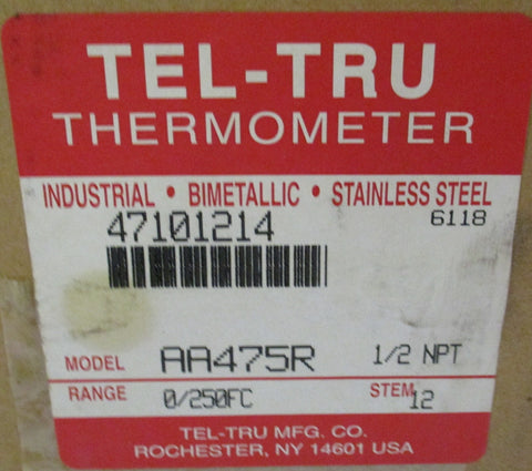 Tel Tru Theromometer AA475R 1/2" Npt 0/250 Fc 12" Stem 47101214