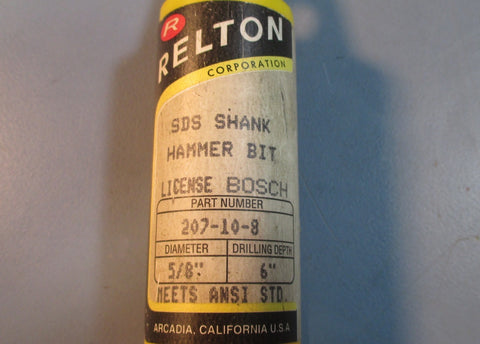 Relton SDS Shank Hammer Bit 207108, 5/8" Diameter 6" Drill Depth NOS