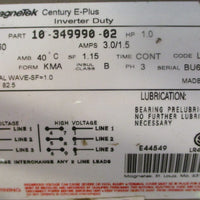 Magnetek Century E140 Inverter Duty Motor 10-349990-02 1HP 1745RPM 7/8" Shaft Di