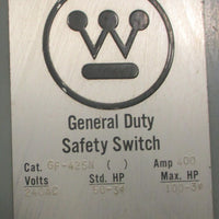 Westinghouse GF-425N General Duty Safety Switch 400A 240VAC 100HP Max 3PH GF425N
