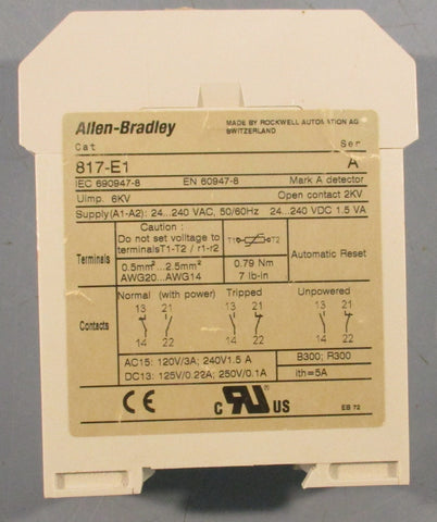 Allen-Bradley 817-E1 Thermistor Protection Relay Ser A 50/60Hz 240VAC/VDC
