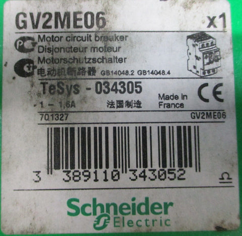 Schneider Electric GV2ME06 Motor Circuit Breaker TeSys - 034305 1-1.6A  NIB