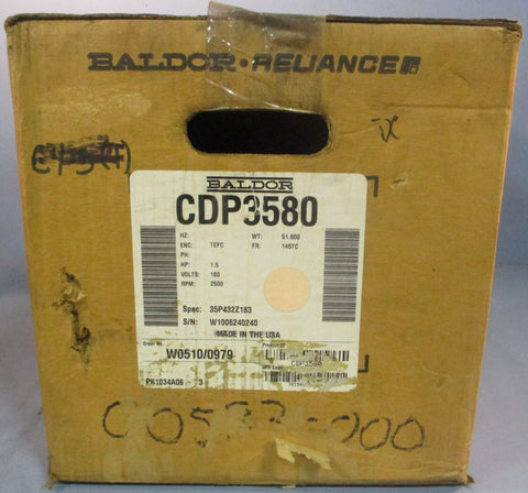 Baldor Reliance CDP3580 DC Industrial Motor 35P432Z183 1.5HP 2500RPM 7/8" Shaft