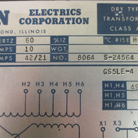 Olsun Electrics Dry Type Transformer Class AA 8064 S24564 5KVA 480HV 120/240LV