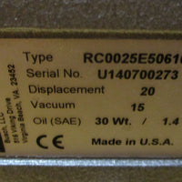 Busch RC0025.E506.1000 Vacuum Pump 15 Torr, 20 CFM RC0025E5061000 No Motor NIB