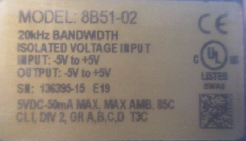 Dataforth 8B5102 Isolated Voltage Input Module 5V to 5V Input/Output 20kHz BW
