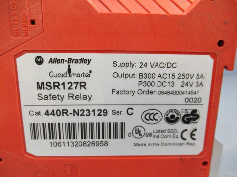 ALLENBRADLEY GUARDMASTER MSR127R 440RN23129 SER C SAFETY RELAY 24VAC/DC