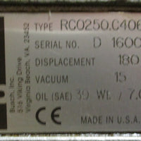 Busch RC0250.C406.1001 Rotary Vane Vacuum Pump 180CFM 10HP 1745RPM