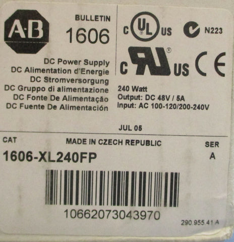 Allen Bradley 1606XL240FP Ser A Power Supply 1606XL 100120/200240VAC 4856DC
