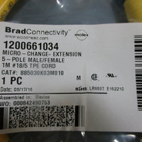 BradConnectivity 5Pole Male/Female 1M #18/5 TPE Cord 885030K03M010 NEW LOT OF 4