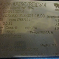 Sew Eurodrive R47 DRN100L4 Gearmotor 3HP 1765/121HP Inverter Duty 1-1/4" Shaft