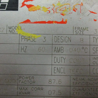 Reliance 01MAN50951 G 001 XZ Motor 841XL 40 HP 3560 RPM 324TS Frame 460 Volt