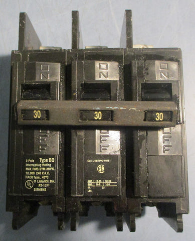 Siemens BQ3B030 Circuit Breaker 3 Pole 30A Type BQ 240VAC