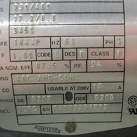 Baldor JPM3616T Industrial Motor 7.5HP 3450RPM 3 Phase 184JP Frame 230/460V