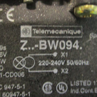 (Lot of 4) Telemecanique ZB2BW0941 Pilot Lamp 220240V 60Hz ZB2BE101 Cont. Blk