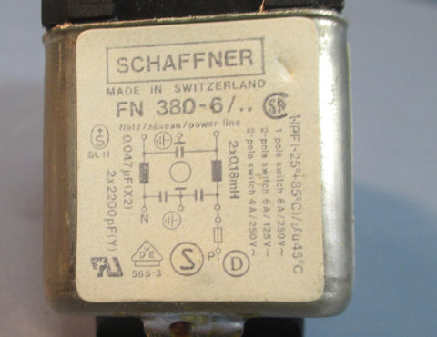 Schaffner FN 380-6/.. Filtered Power Entry Module w/ Switch NOS