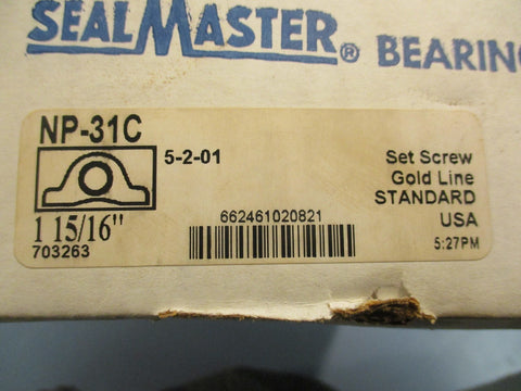 SEALMASTER NP31C Pillow Block Ball Bearing 115/16" Gold Line Standard