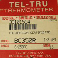 Tel Tru Thermometer BC35OR 1/2" Npt 15" Stem 0/250 Fc Adj Angle