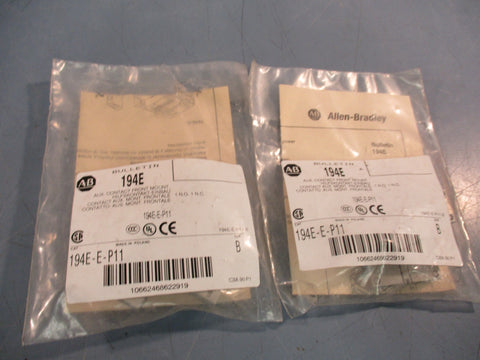 LOT OF 2 ALLEN BRADLEY 194E 194E-E-P11 SER B AUX CONTACT FRONT MOUNT 600VAC 10A