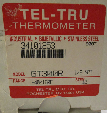 Tel Tru Thermometer GT300R 1/2" Npt 40/160F 12 Stem Analog dial
