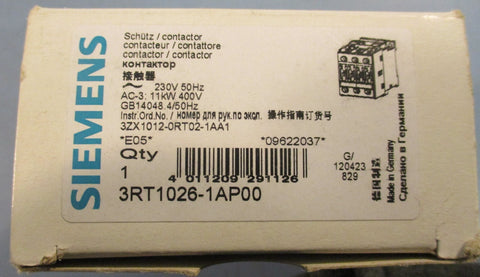 Siemens 3RT1026-1AP00 Contactor 600V 25 AMP 230 VAC 50/60 Hz Lot of 2