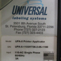 Universal Labeling Systems UPAII Printer Applicator 110AC 1PH 50/60Hz 3A