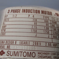 SUMITOMO GEAR REDUCER HP 1/2, 230/460VAC, 146 RPM RATION 12:1 RNYMS051220YA12
